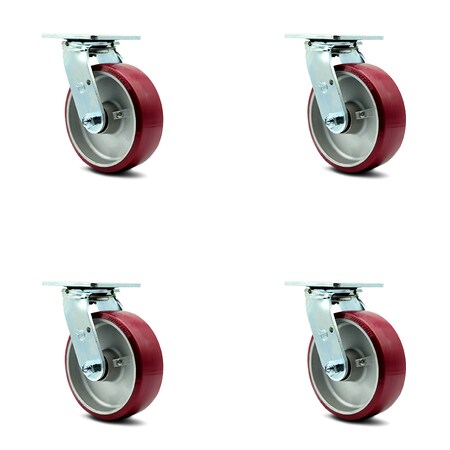 Service Caster 6 Inch Poly on Aluminum Wheel Swivel Caster Set with Ball Bearings SCC SCC-30CS620-PAB-4